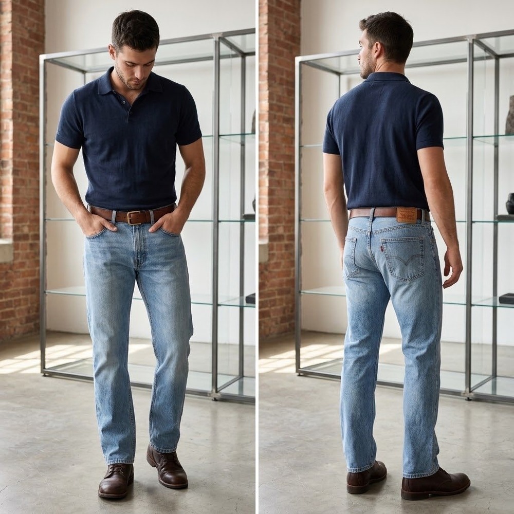 Levis 505 Straight Fit Jeans Mens 34x32 Light Wash Blue Denim 100% Cotton Zip